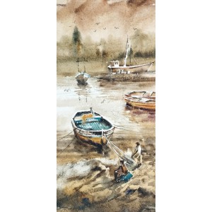 Farrukh Naseem, 10 x 22 Inch, Watercolor On Paper, Seascape Painting,AC-FN-077